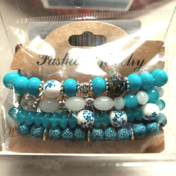 Bohemian Layered Glass Beaded Charm Bracelet (Lake Blue) - Picture 3 of 3